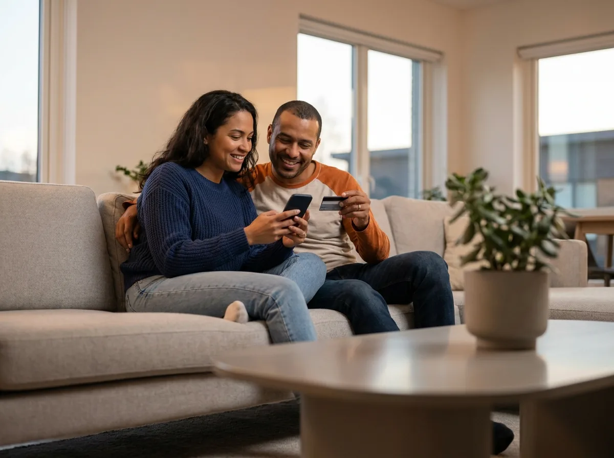 Casal comprando online com cashback revertido em aporte previdenciário